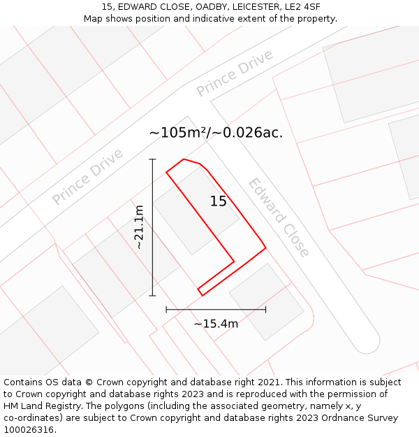 15, EDWARD CLOSE, OADBY, LEICESTER, LE2 4SF: Plot and title map