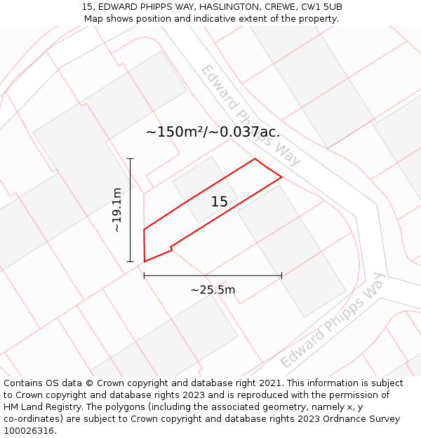 15, EDWARD PHIPPS WAY, HASLINGTON, CREWE, CW1 5UB: Plot and title map