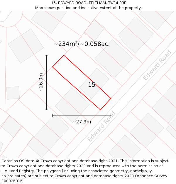15, EDWARD ROAD, FELTHAM, TW14 9RF: Plot and title map