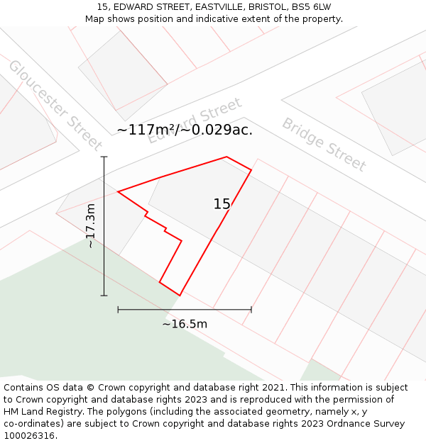 15, EDWARD STREET, EASTVILLE, BRISTOL, BS5 6LW: Plot and title map