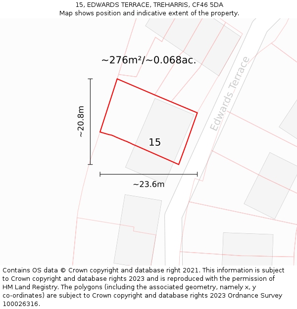 15, EDWARDS TERRACE, TREHARRIS, CF46 5DA: Plot and title map