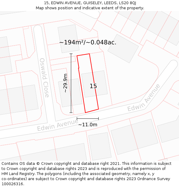 15, EDWIN AVENUE, GUISELEY, LEEDS, LS20 8QJ: Plot and title map