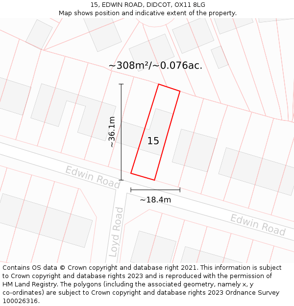 15, EDWIN ROAD, DIDCOT, OX11 8LG: Plot and title map