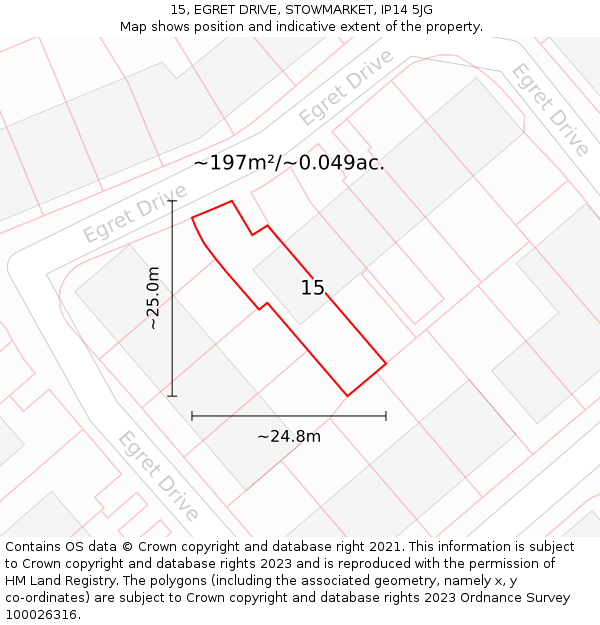 15, EGRET DRIVE, STOWMARKET, IP14 5JG: Plot and title map