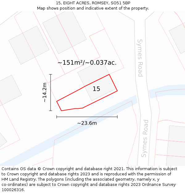 15, EIGHT ACRES, ROMSEY, SO51 5BP: Plot and title map
