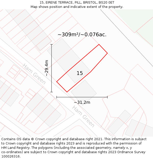 15, EIRENE TERRACE, PILL, BRISTOL, BS20 0ET: Plot and title map