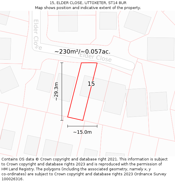 15, ELDER CLOSE, UTTOXETER, ST14 8UR: Plot and title map