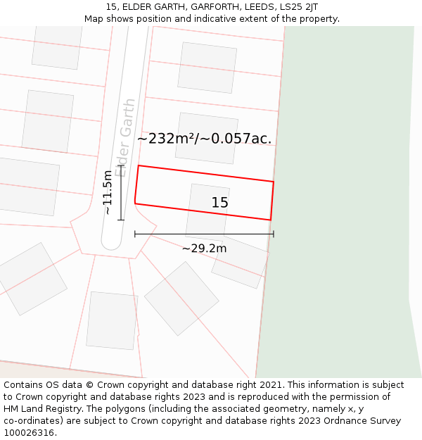 15, ELDER GARTH, GARFORTH, LEEDS, LS25 2JT: Plot and title map