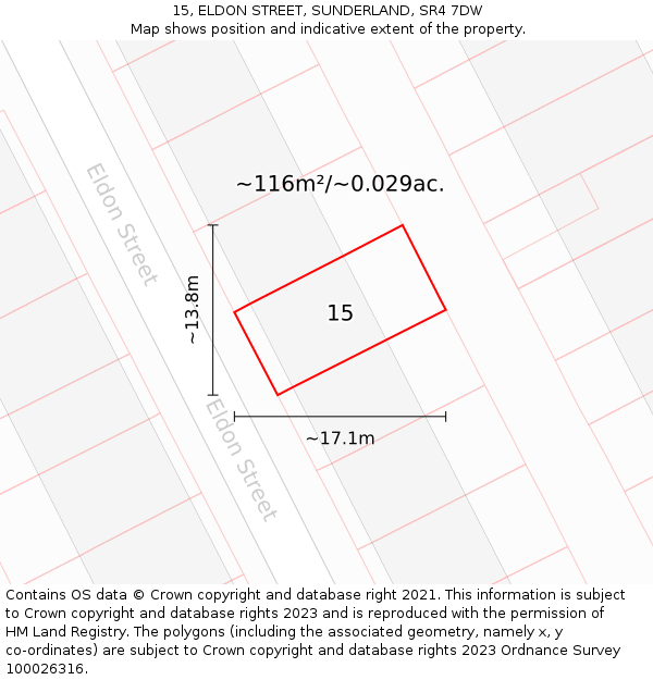15, ELDON STREET, SUNDERLAND, SR4 7DW: Plot and title map
