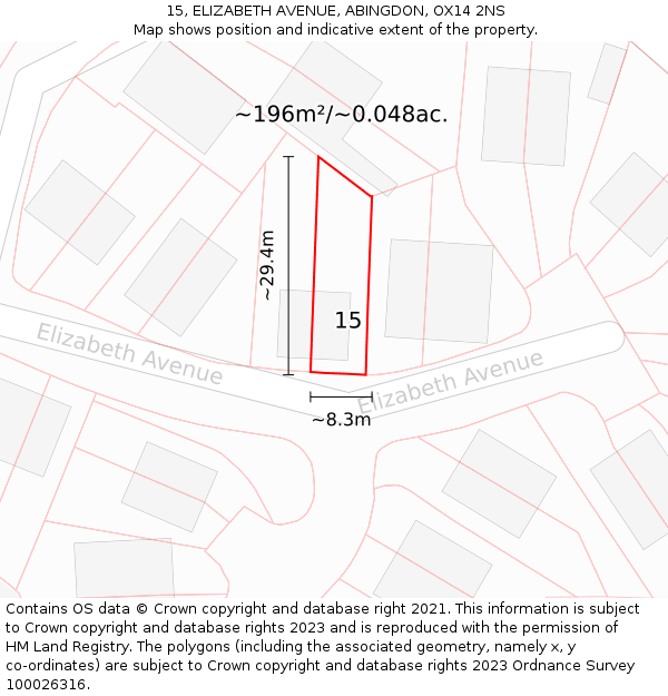 15, ELIZABETH AVENUE, ABINGDON, OX14 2NS: Plot and title map