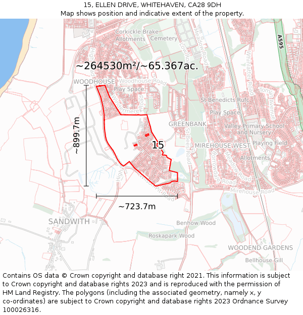 15, ELLEN DRIVE, WHITEHAVEN, CA28 9DH: Plot and title map