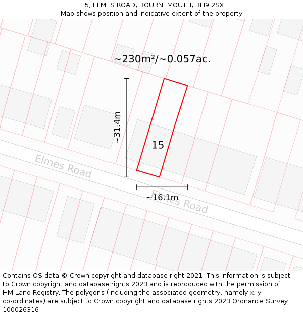 15, ELMES ROAD, BOURNEMOUTH, BH9 2SX: Plot and title map