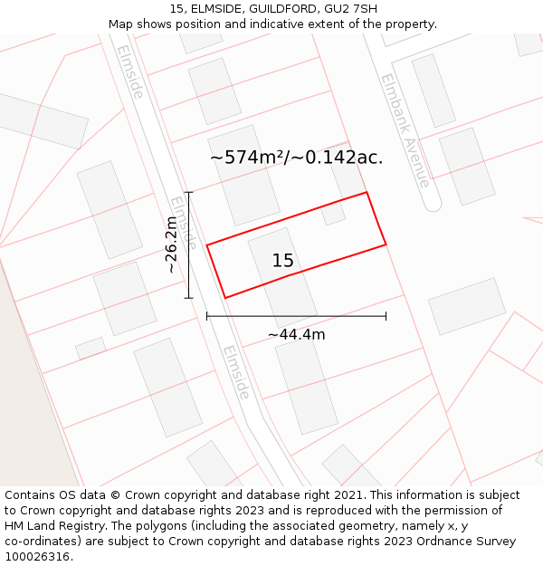 15, ELMSIDE, GUILDFORD, GU2 7SH: Plot and title map