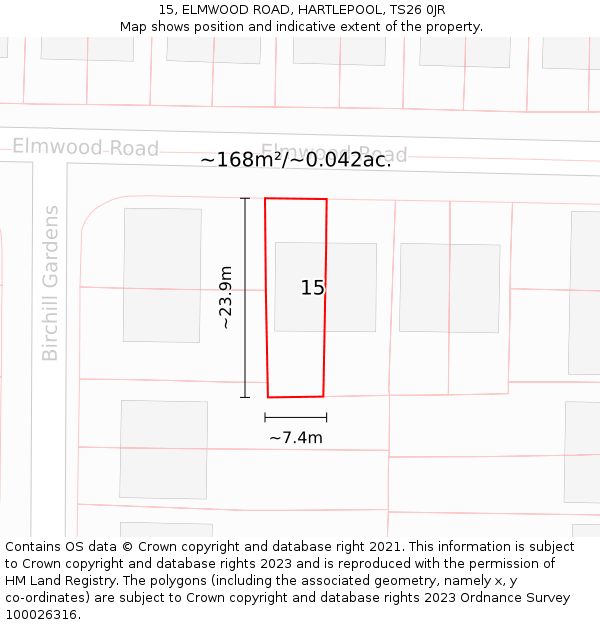 15, ELMWOOD ROAD, HARTLEPOOL, TS26 0JR: Plot and title map