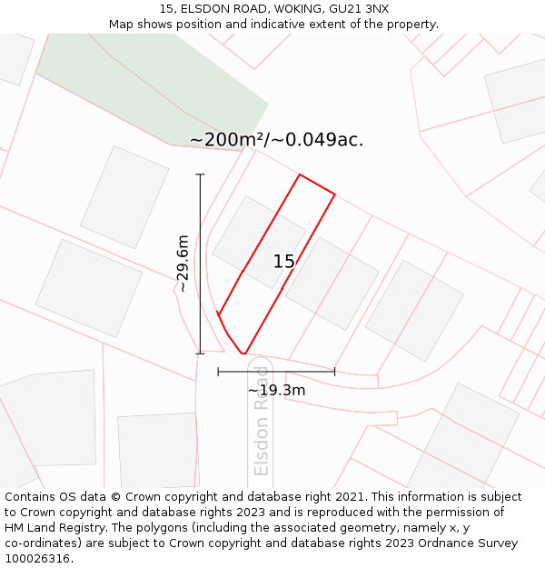 15, ELSDON ROAD, WOKING, GU21 3NX: Plot and title map