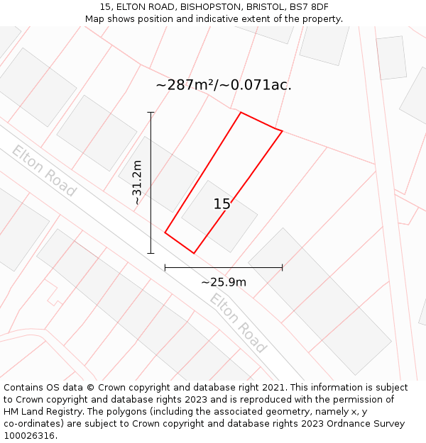 15, ELTON ROAD, BISHOPSTON, BRISTOL, BS7 8DF: Plot and title map