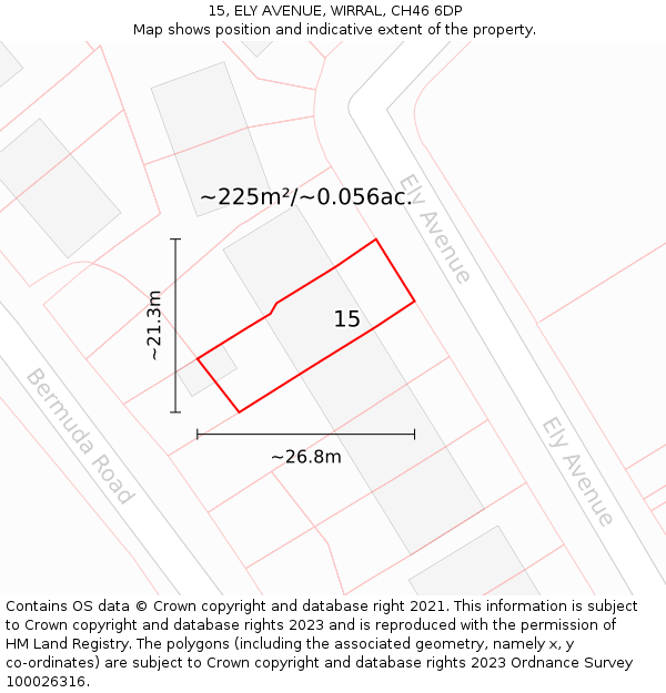 15, ELY AVENUE, WIRRAL, CH46 6DP: Plot and title map