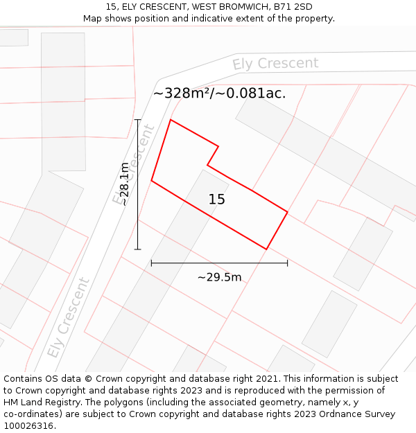 15, ELY CRESCENT, WEST BROMWICH, B71 2SD: Plot and title map