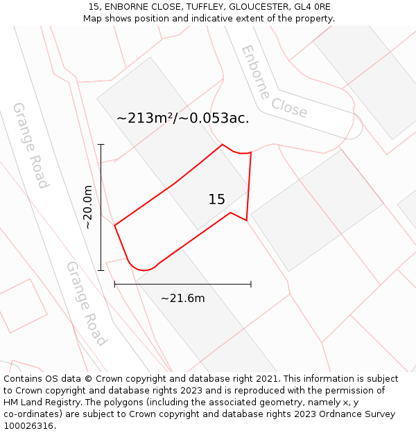 15, ENBORNE CLOSE, TUFFLEY, GLOUCESTER, GL4 0RE: Plot and title map