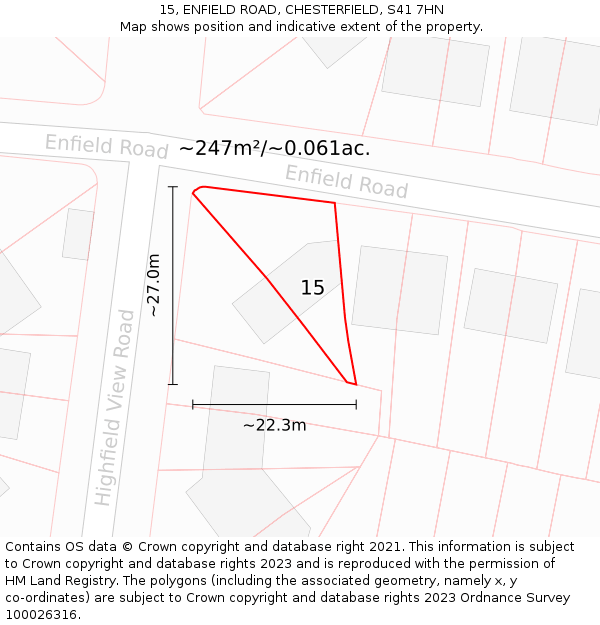 15, ENFIELD ROAD, CHESTERFIELD, S41 7HN: Plot and title map