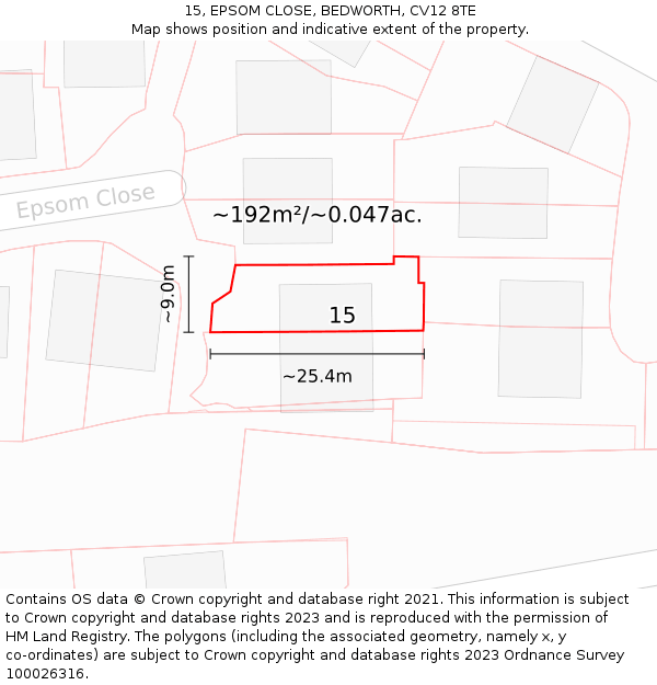 15, EPSOM CLOSE, BEDWORTH, CV12 8TE: Plot and title map