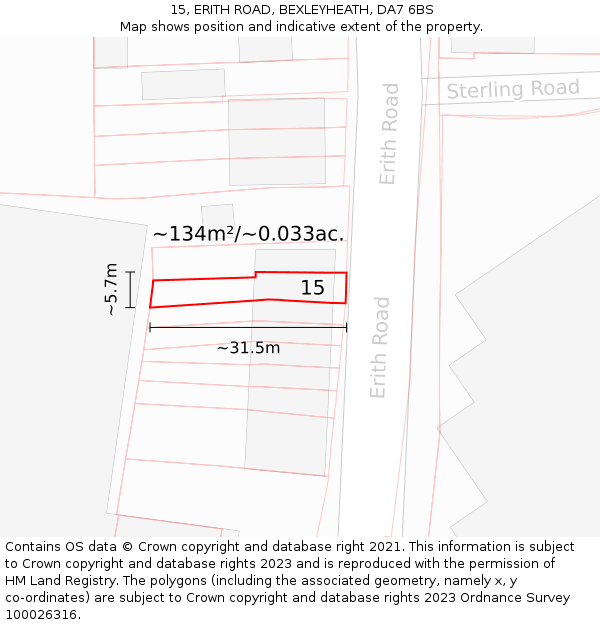15, ERITH ROAD, BEXLEYHEATH, DA7 6BS: Plot and title map