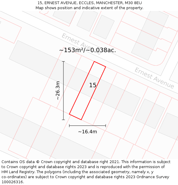 15, ERNEST AVENUE, ECCLES, MANCHESTER, M30 8EU: Plot and title map