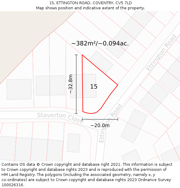 15, ETTINGTON ROAD, COVENTRY, CV5 7LD: Plot and title map