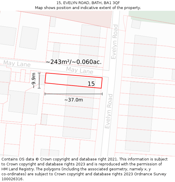 15, EVELYN ROAD, BATH, BA1 3QF: Plot and title map