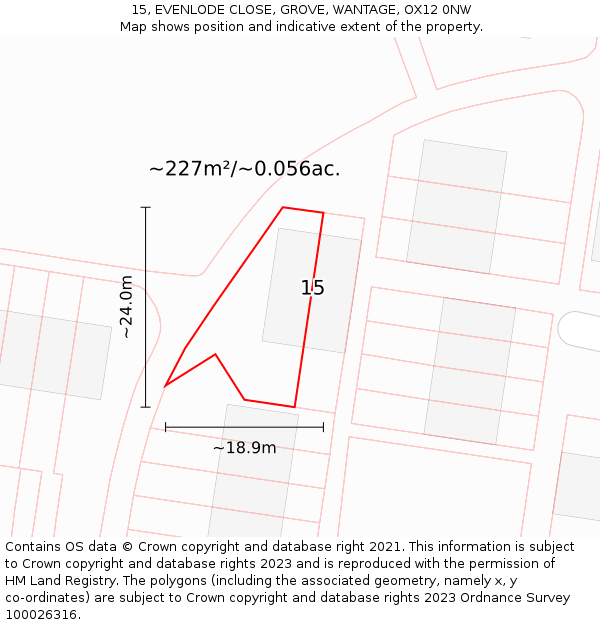 15, EVENLODE CLOSE, GROVE, WANTAGE, OX12 0NW: Plot and title map