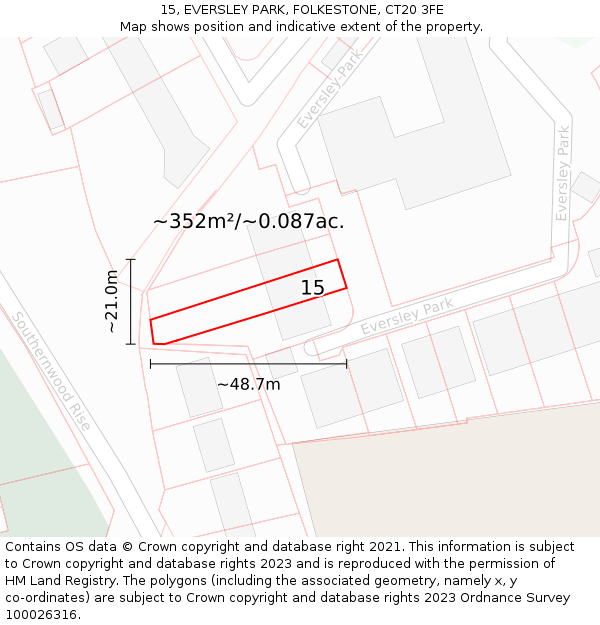 15, EVERSLEY PARK, FOLKESTONE, CT20 3FE: Plot and title map