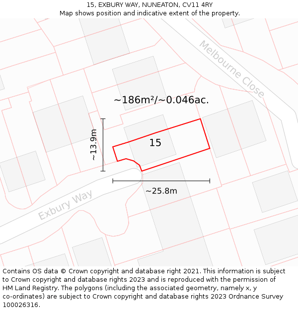 15, EXBURY WAY, NUNEATON, CV11 4RY: Plot and title map