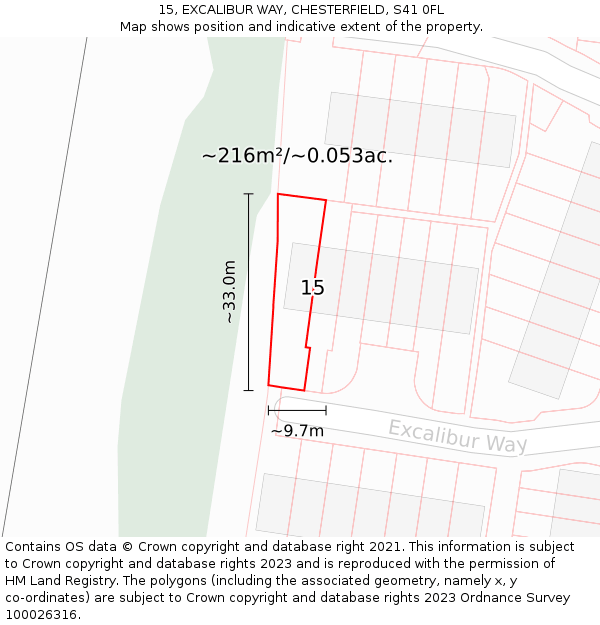 15, EXCALIBUR WAY, CHESTERFIELD, S41 0FL: Plot and title map