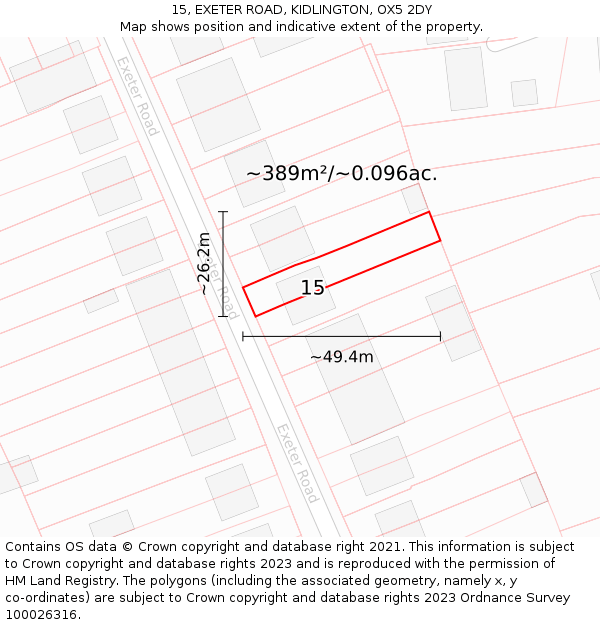 15, EXETER ROAD, KIDLINGTON, OX5 2DY: Plot and title map