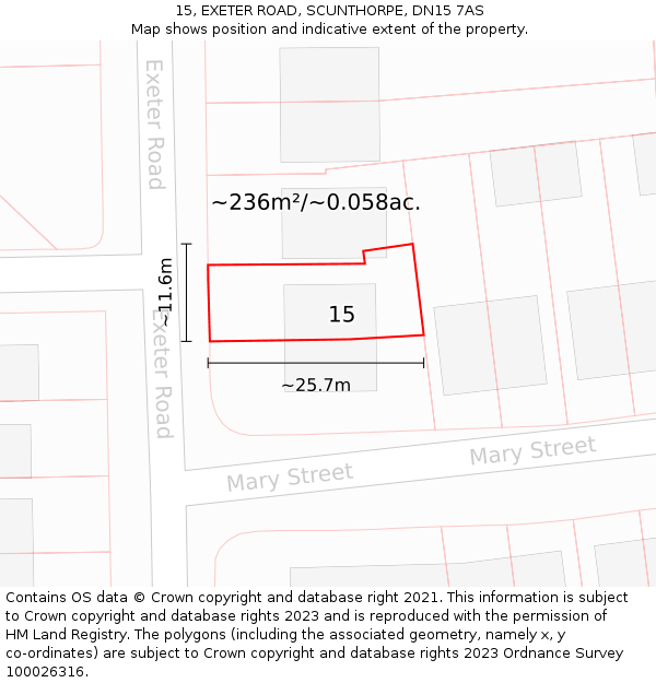 15, EXETER ROAD, SCUNTHORPE, DN15 7AS: Plot and title map