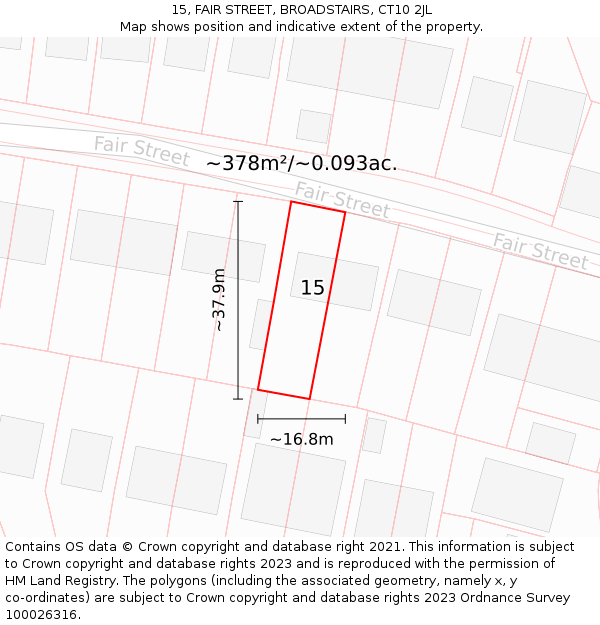 15, FAIR STREET, BROADSTAIRS, CT10 2JL: Plot and title map