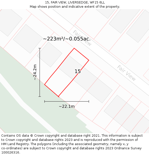 15, FAIR VIEW, LIVERSEDGE, WF15 6LL: Plot and title map
