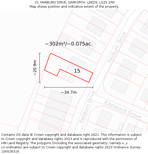 15, FAIRBURN DRIVE, GARFORTH, LEEDS, LS25 2AR: Plot and title map