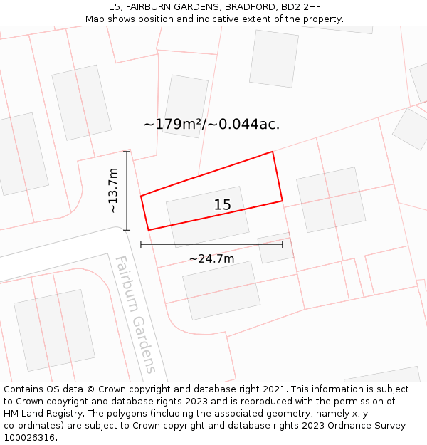 15, FAIRBURN GARDENS, BRADFORD, BD2 2HF: Plot and title map