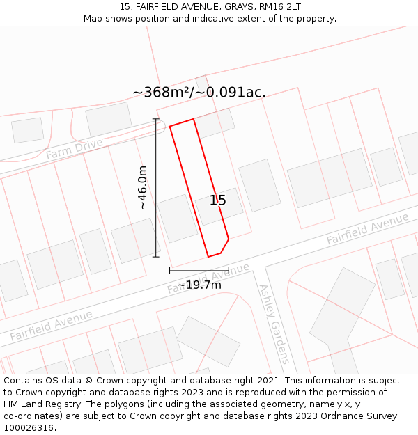 15, FAIRFIELD AVENUE, GRAYS, RM16 2LT: Plot and title map
