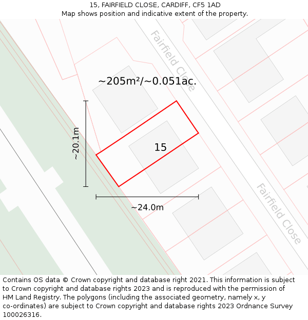15, FAIRFIELD CLOSE, CARDIFF, CF5 1AD: Plot and title map