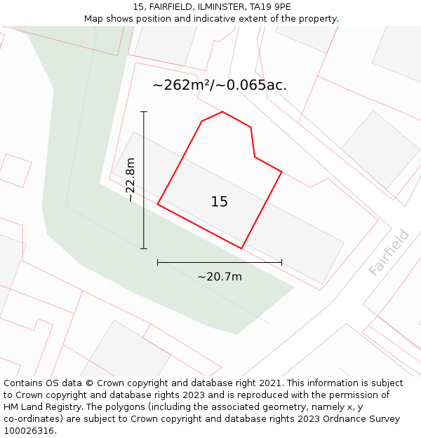 15, FAIRFIELD, ILMINSTER, TA19 9PE: Plot and title map