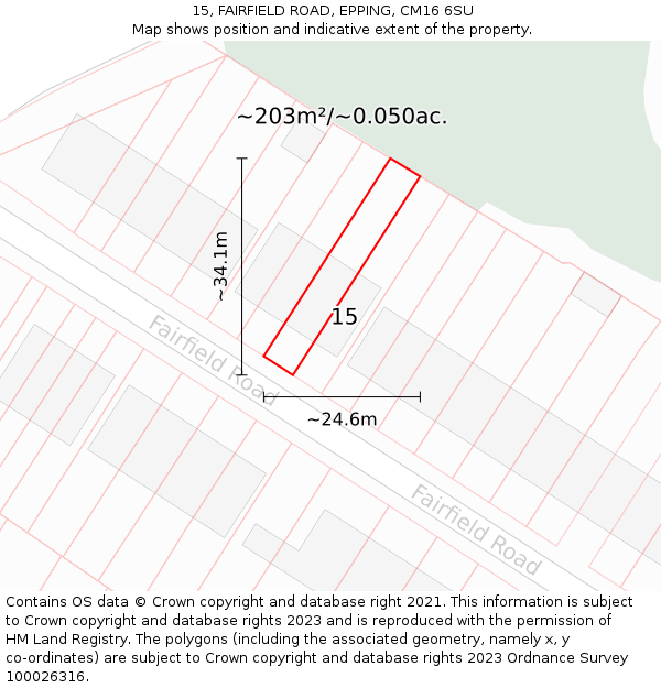 15, FAIRFIELD ROAD, EPPING, CM16 6SU: Plot and title map