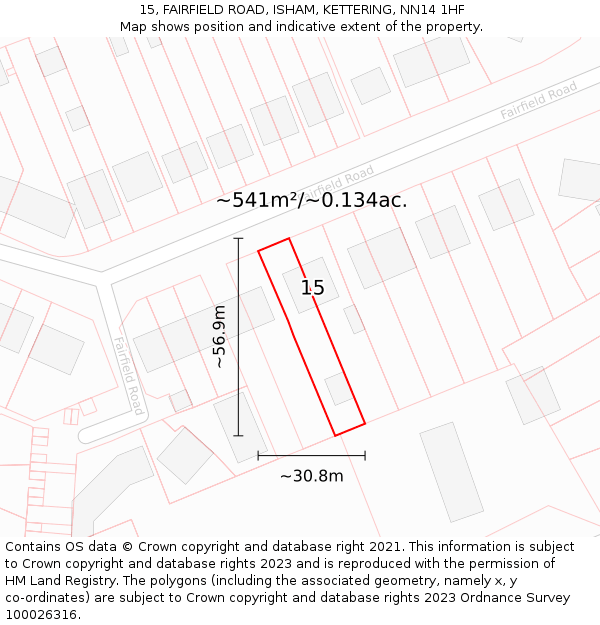 15, FAIRFIELD ROAD, ISHAM, KETTERING, NN14 1HF: Plot and title map