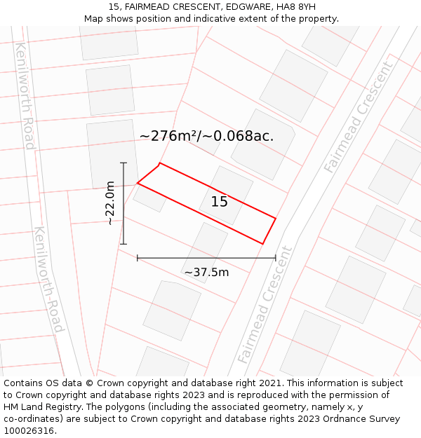15, FAIRMEAD CRESCENT, EDGWARE, HA8 8YH: Plot and title map