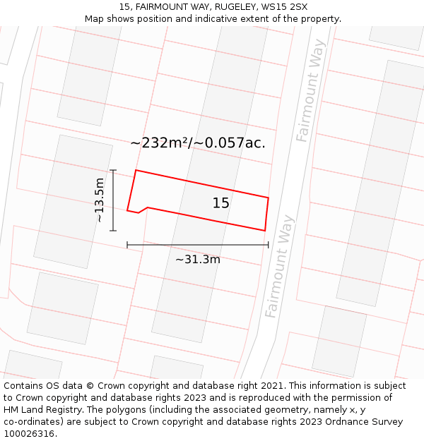 15, FAIRMOUNT WAY, RUGELEY, WS15 2SX: Plot and title map