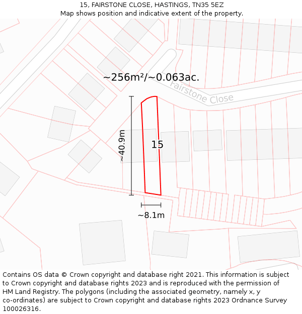 15, FAIRSTONE CLOSE, HASTINGS, TN35 5EZ: Plot and title map