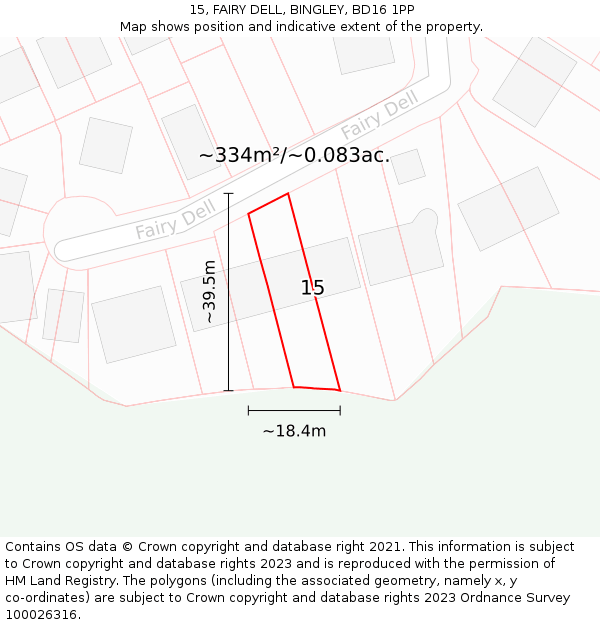 15, FAIRY DELL, BINGLEY, BD16 1PP: Plot and title map