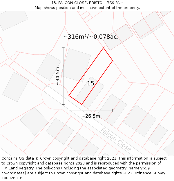 15, FALCON CLOSE, BRISTOL, BS9 3NH: Plot and title map