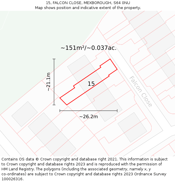 15, FALCON CLOSE, MEXBOROUGH, S64 0NU: Plot and title map